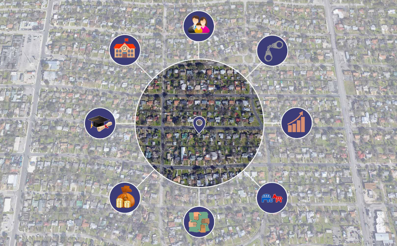 Get info for a circle around an address on the map